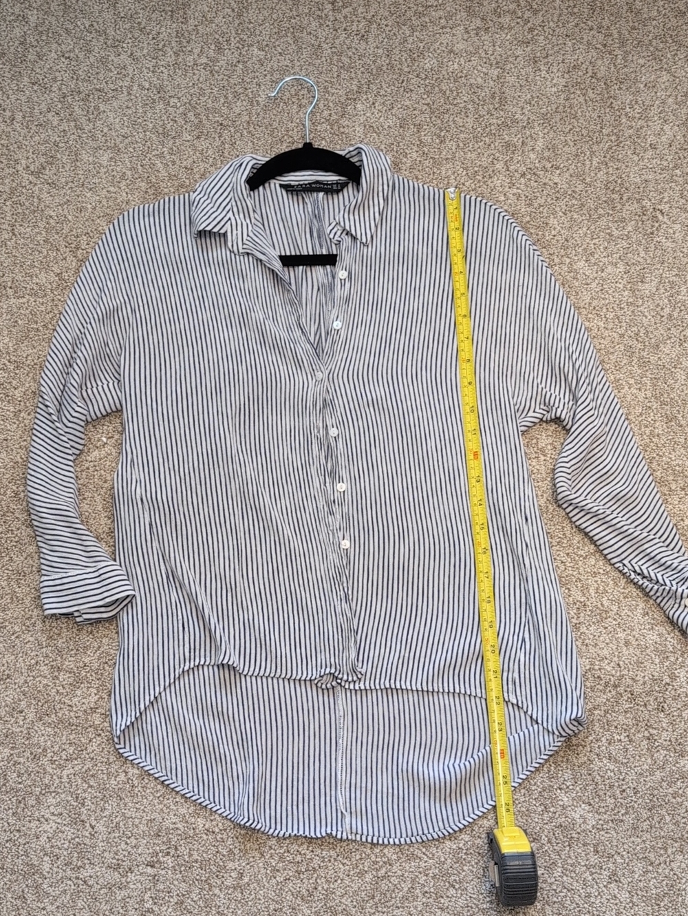 🌻 Zara, Viscose, White & Dark Blue Striped Button-Down Shirt